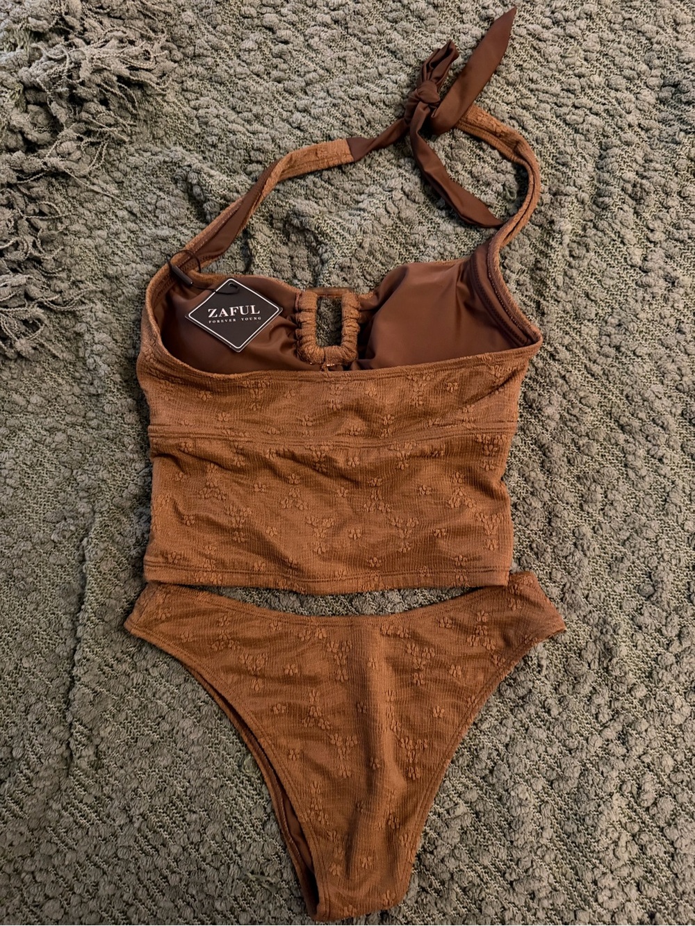 Zaful Olive Halter Tankini Top & Bikini Bottom Set - Picture 4 of 4